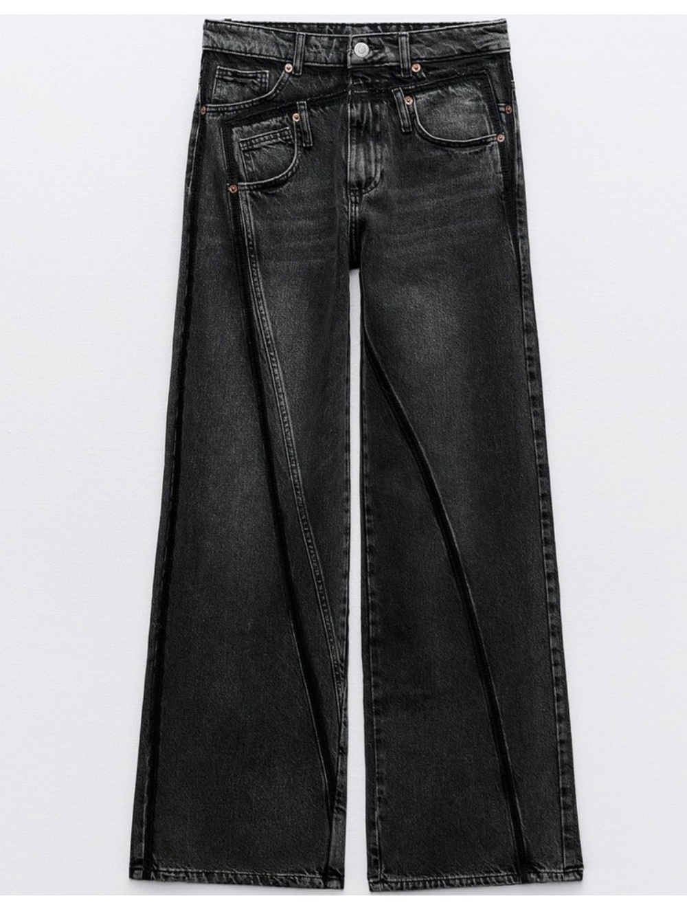ZARA TRF WIDE LEG DOUBLE MID WAIST JEANS
IN FADED BLACK ANTHRACITE WASH WOMENS 2
